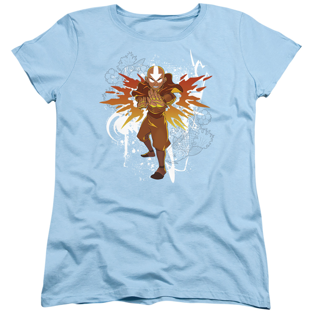 NICK501-WT-2 Avatar the Last Airbender & Flower & Fish Aang Short Sleeve Women T-Shirt, Light Blue - Medium -  Trevco