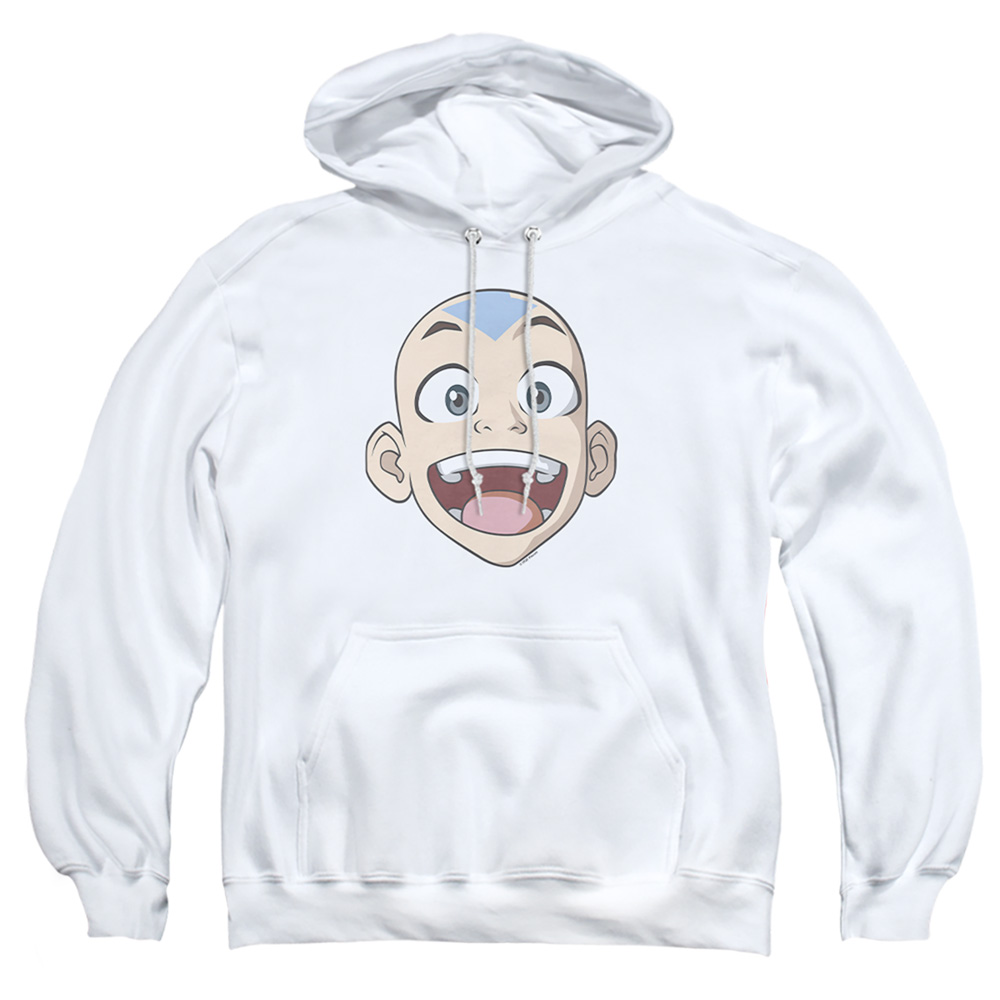 Avatar the Last Airbender & Big Aang Face-Adult Pull-Over Hoodie, White - Medium
