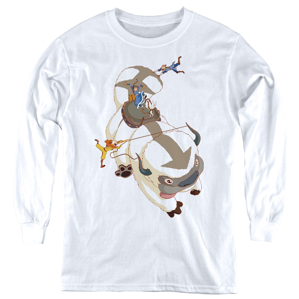 NICK568-YL-3 Avatar the Last Airbender & Hang On Appa-Youth Long Sleeve T-Shirt, White - Large -  Trevco