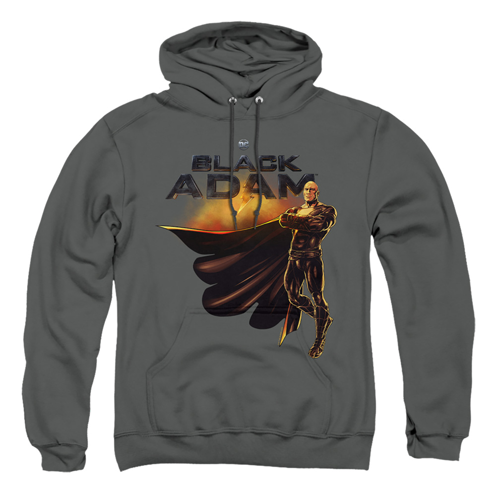 Black Adam Logo with Character-Adult Pull-Over Hoodie, Charcoal - 3X