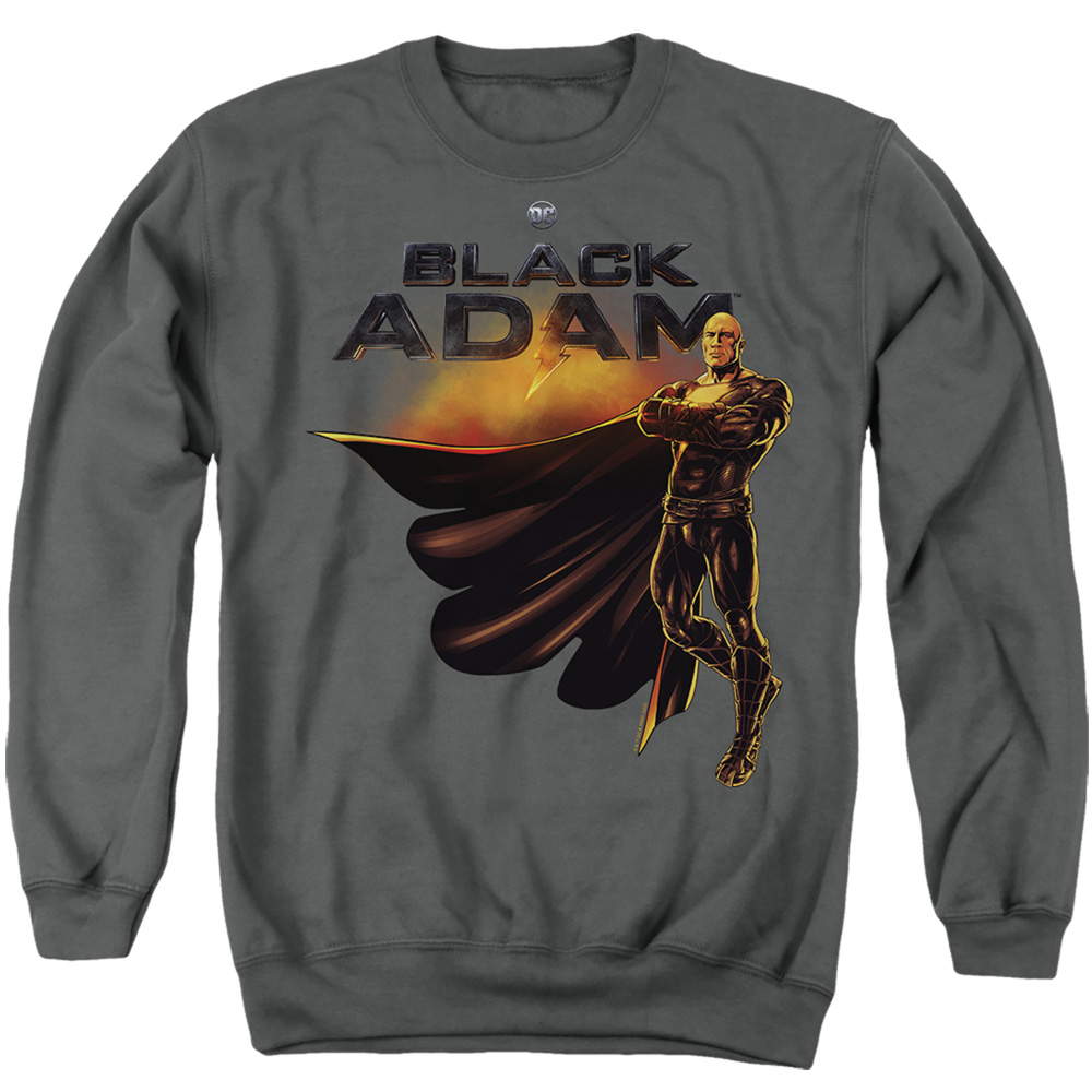 Black Adam Logo with Character-Adult Crewneck Sweatshirt, Charcoal - Medium