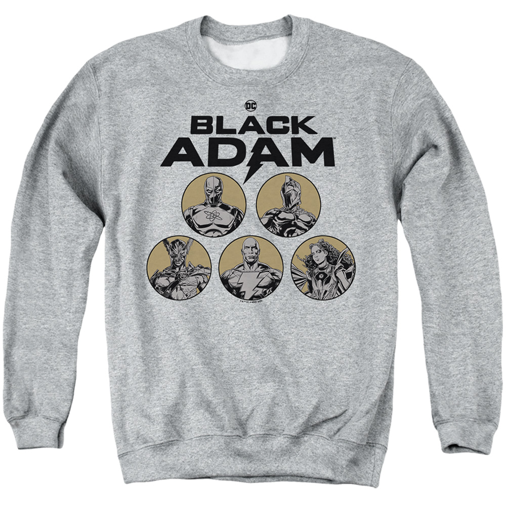 Black Adam Contrast Group-Adult Crewneck Sweatshirt, Athletic Heather - Small