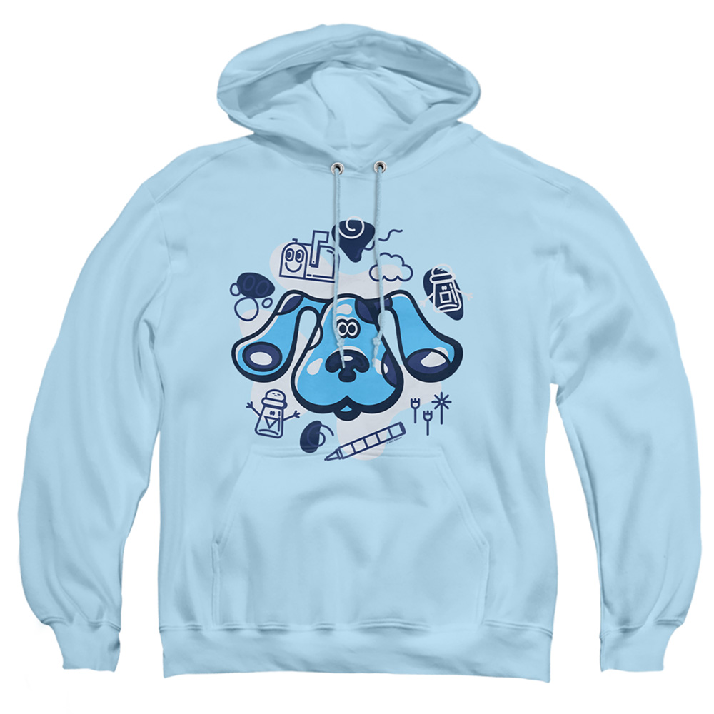 NICK386-AFTH-2 Blues Clues Classic & Friends-Adult Pull-Over Hoodie, Light Blue - Medium