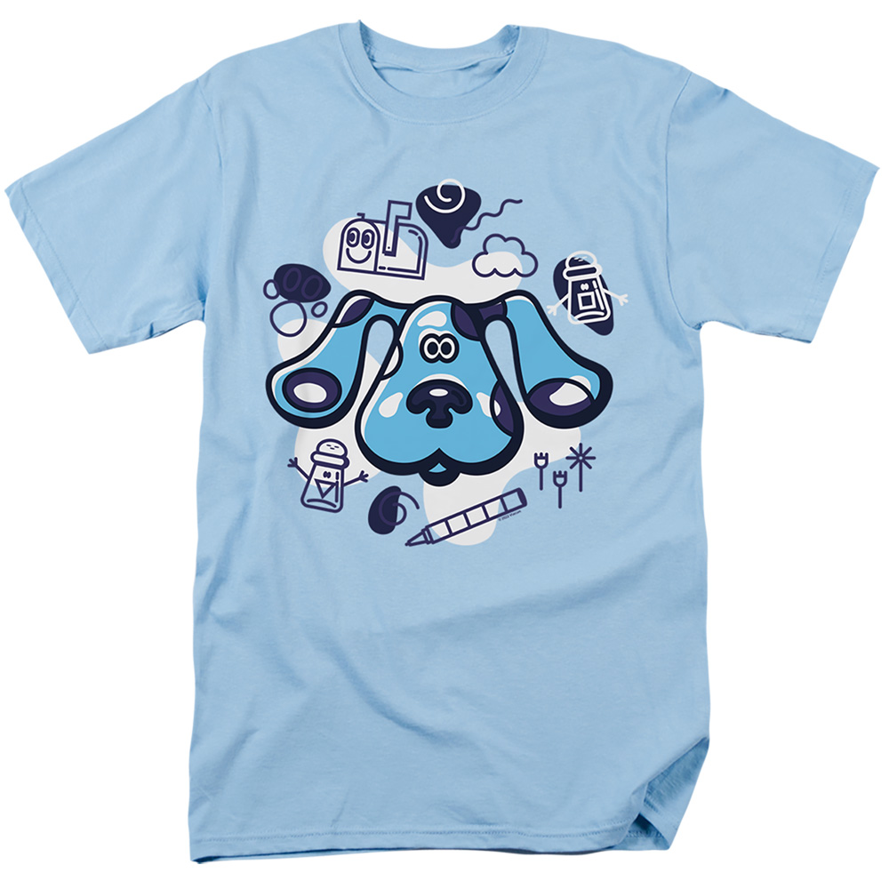 NICK386-AT-2 Blues Clues Classic & Friends Short Sleeve Adult 18-1 T-Shirt, Light Blue - Medium