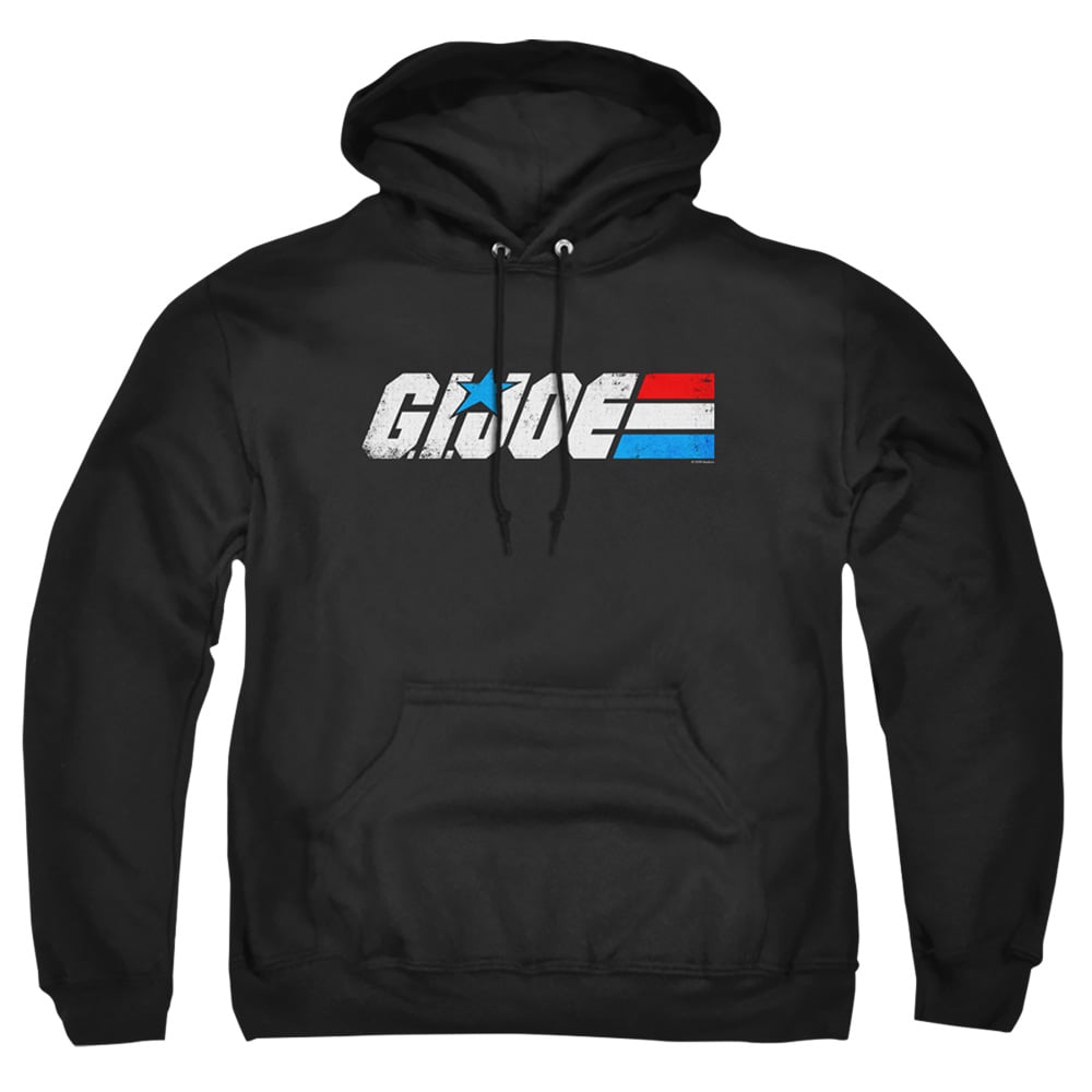 G.I. Joe & Distressed Logo-Adult Pull-Over Hoodie, Black - 2X