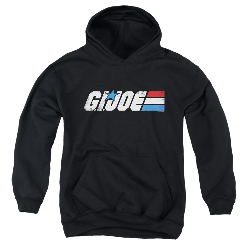 G.I. Joe & Distressed Logo-Youth Pull-Over Hoodie, Black - Small