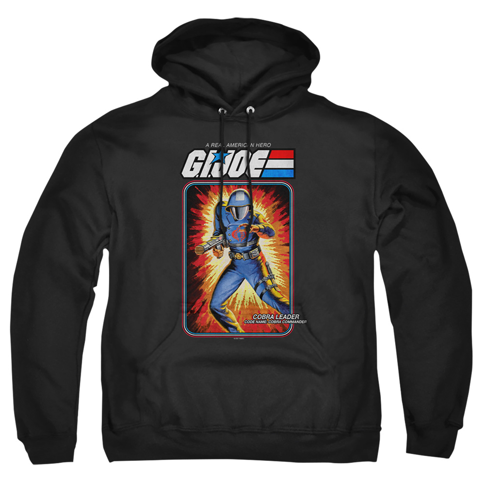 HBRO914-AFTH-7 G.I. Joe & Cobra Commander Card-Adult Pull-Over Hoodie, Black - 4X -  Trevco