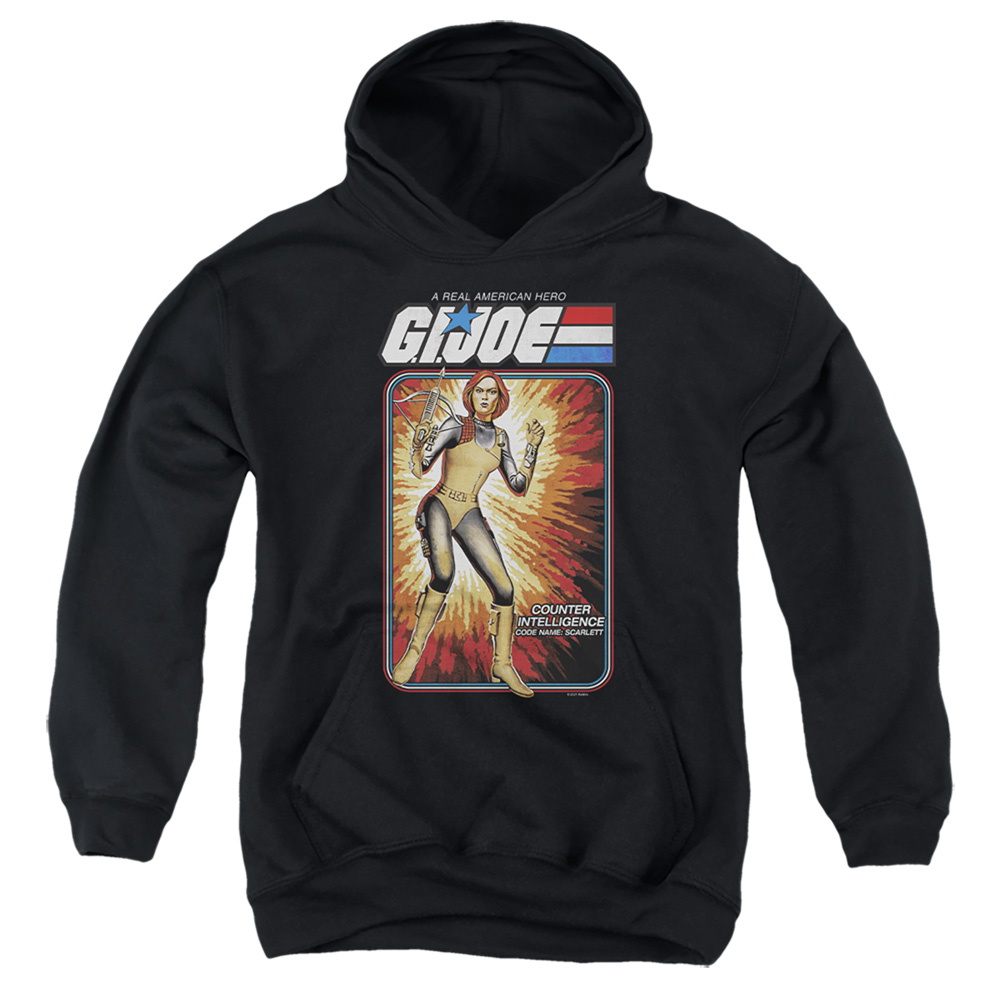 G.I. Joe & Scarlett Card-Youth Pull-Over Hoodie, Black - Medium