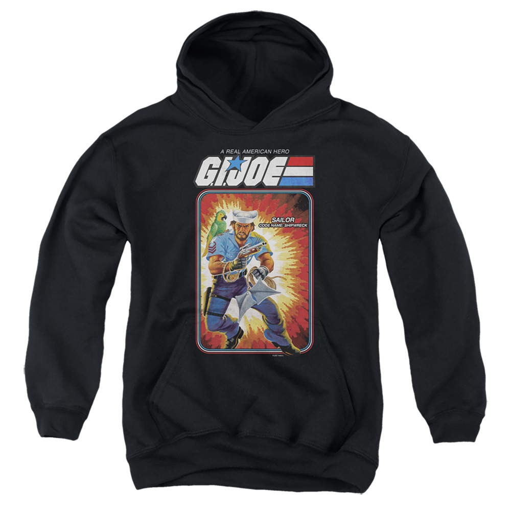 G.I. Joe & Shipwreck Card-Youth Pull-Over Hoodie, Black - Medium