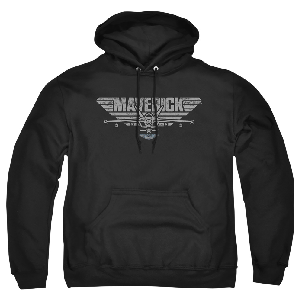 Top Gun-Maverick & Maverick Plane Logo-Adult Pull-Over Hoodie, Black - Medium