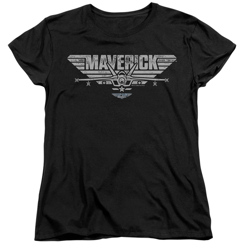PAR805-WT-2 Top Gun-Maverick & Maverick Plane Logo Short Sleeve Women T-Shirt, Black - Medium -  Trevco