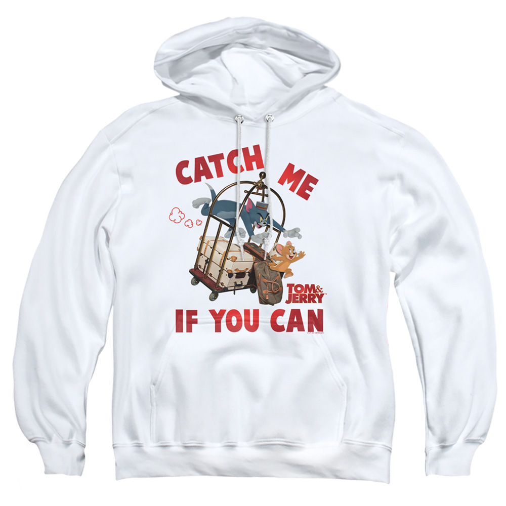 Tom & Jerry Movie & Catch Me If You Can-Adult Pull-Over Hoodie, White - Small