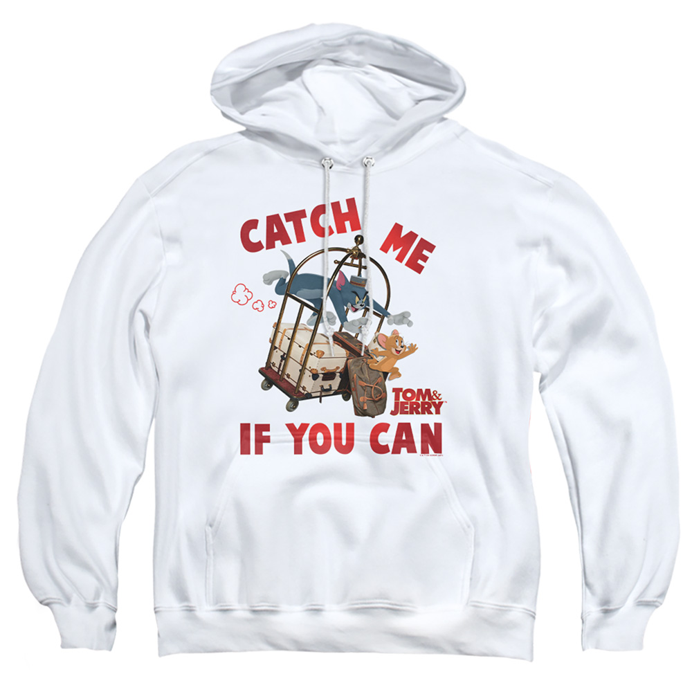 HNB317-AFTH-4 Tom & Jerry Movie & Catch Me If You Can-Adult Pull-Over Hoodie, White - Extra Large -  Trevco