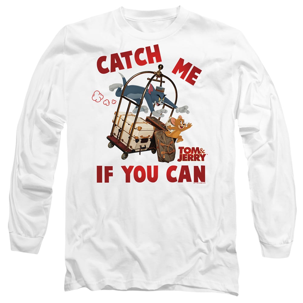 Tom & Jerry Movie & Catch Me If You Can-Long Sleeve Adult 18-1 T-Shirt, White - 3X