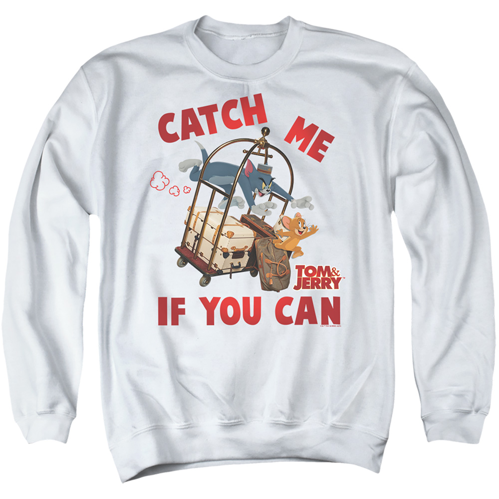 Tom & Jerry Movie & Catch Me If You Can-Adult Crewneck Sweatshirt, White - 2X