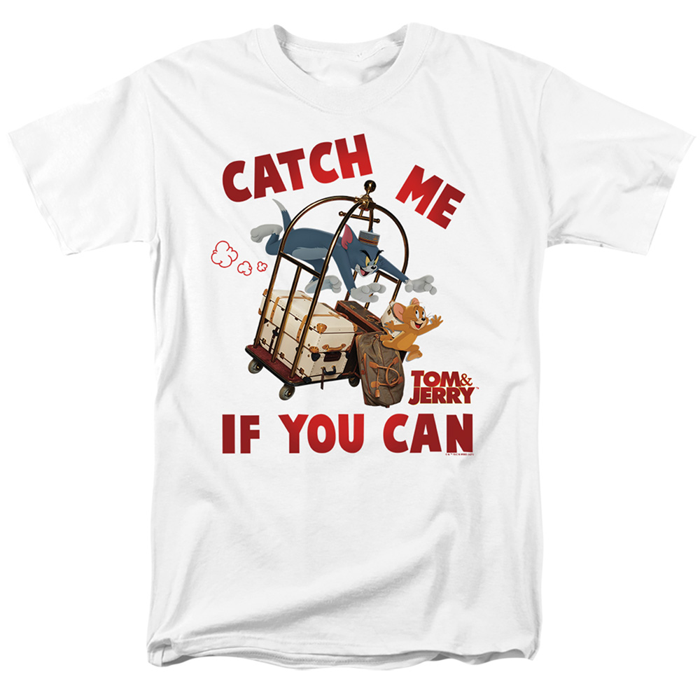 Tom & Jerry Movie & Catch Me If You Can Short Sleeve Adult 18-1 T-Shirt, White - Small