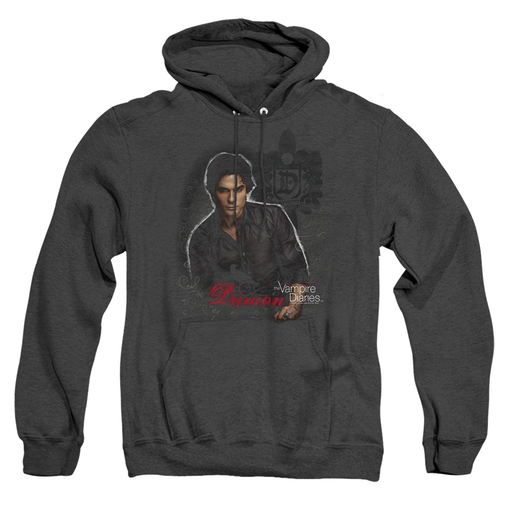Vampire Diaries & Damon-Adult Heather Hoodie, Black - Medium