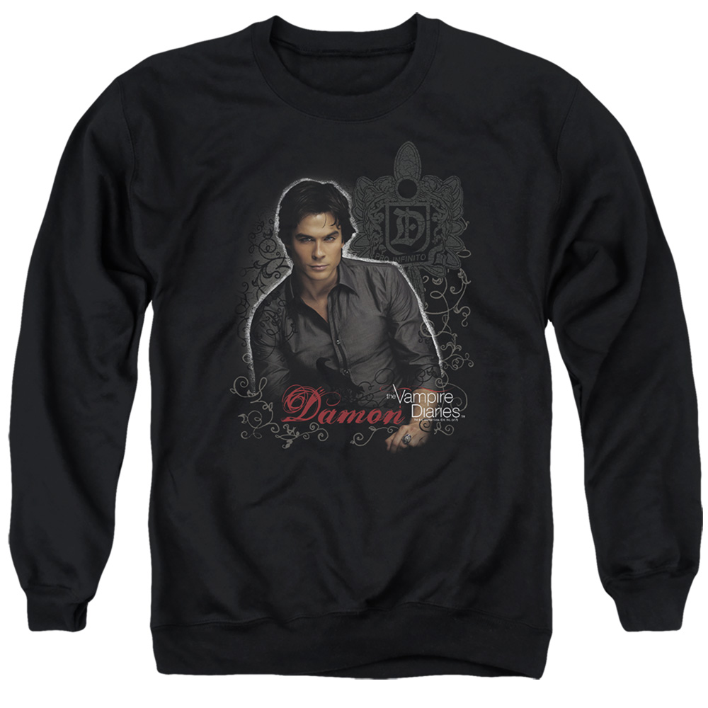 Vampire Diaries & Damon-Adult Crewneck Sweatshirt, Black - 2X