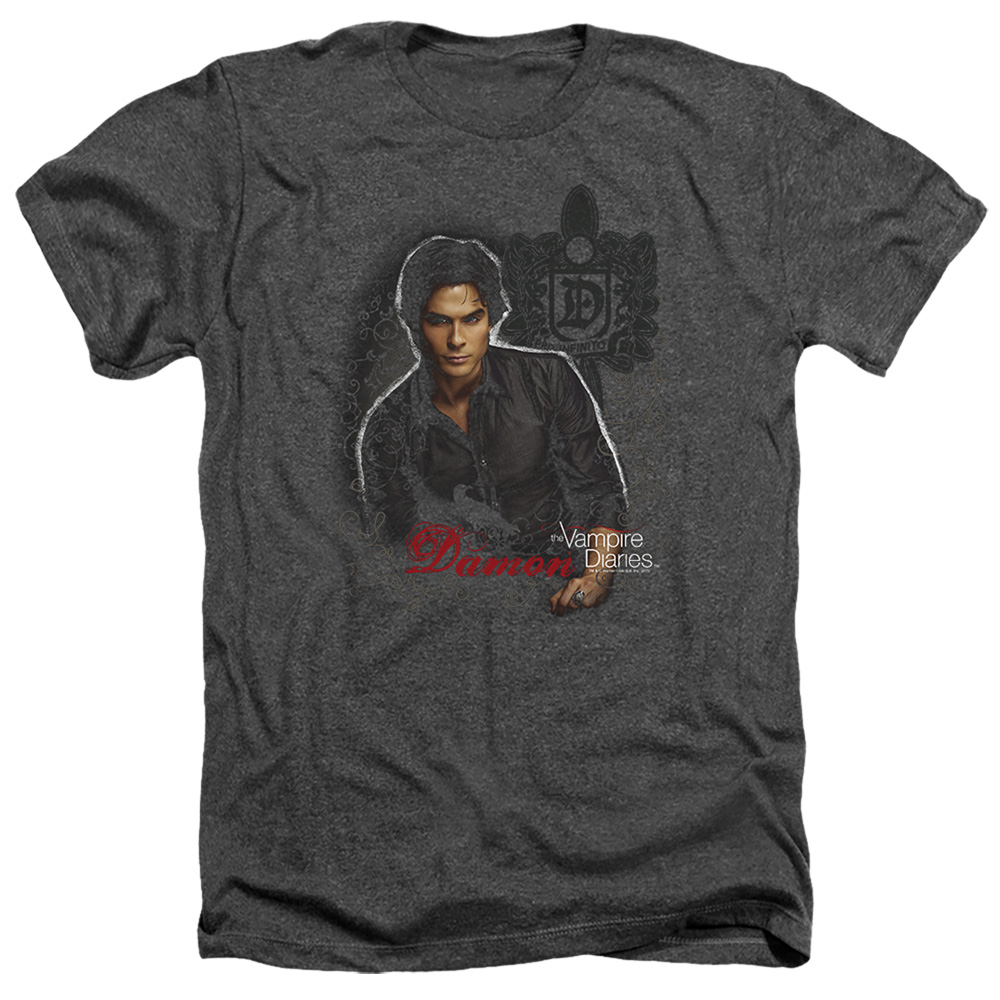 Vampire Diaries & Damon-Adult Heather T-Shirt, Black - Extra Large