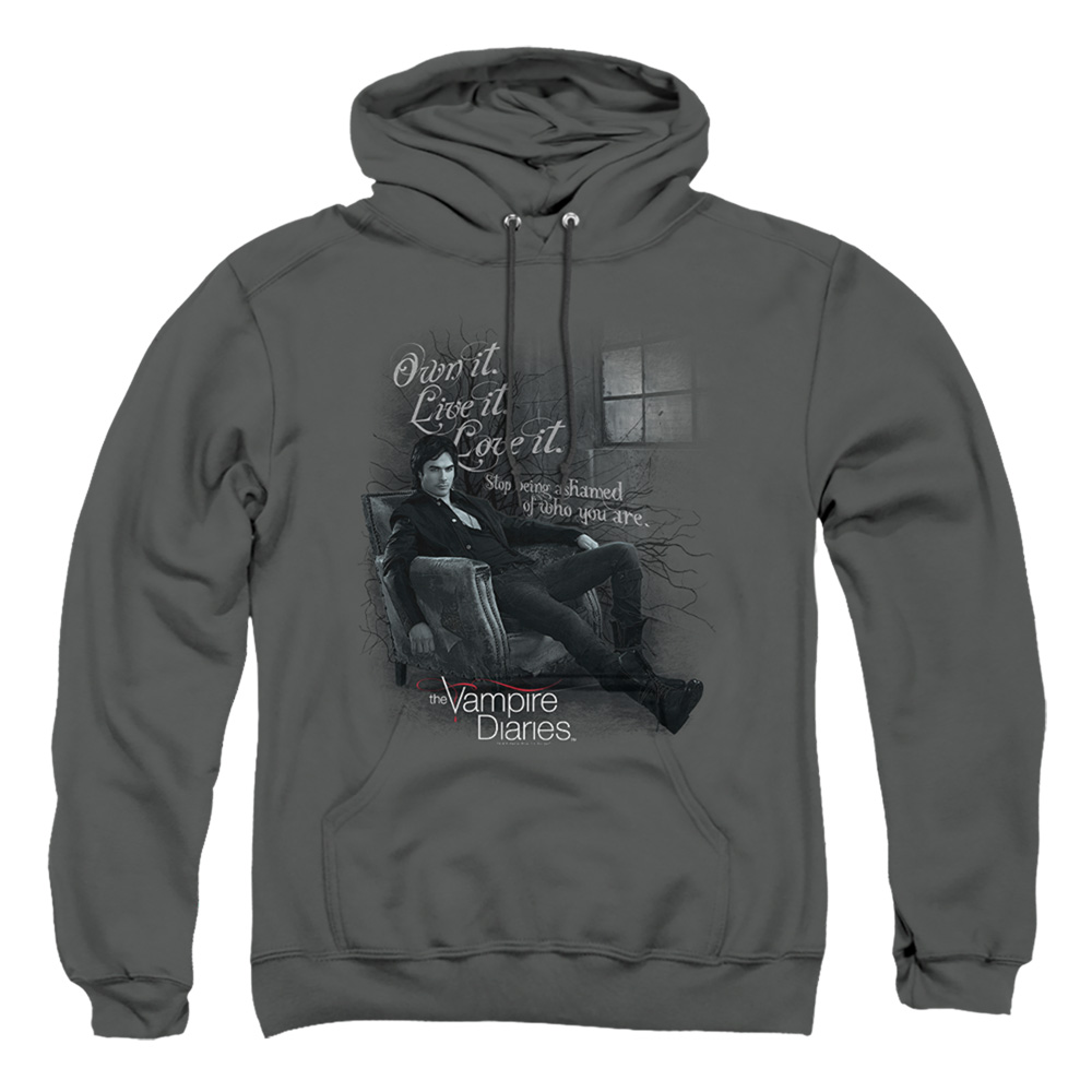 WBT255-AFTH-2 Vampire Diaries & Be Yourself-Adult Pull-Over Hoodie, Charcoal - Medium