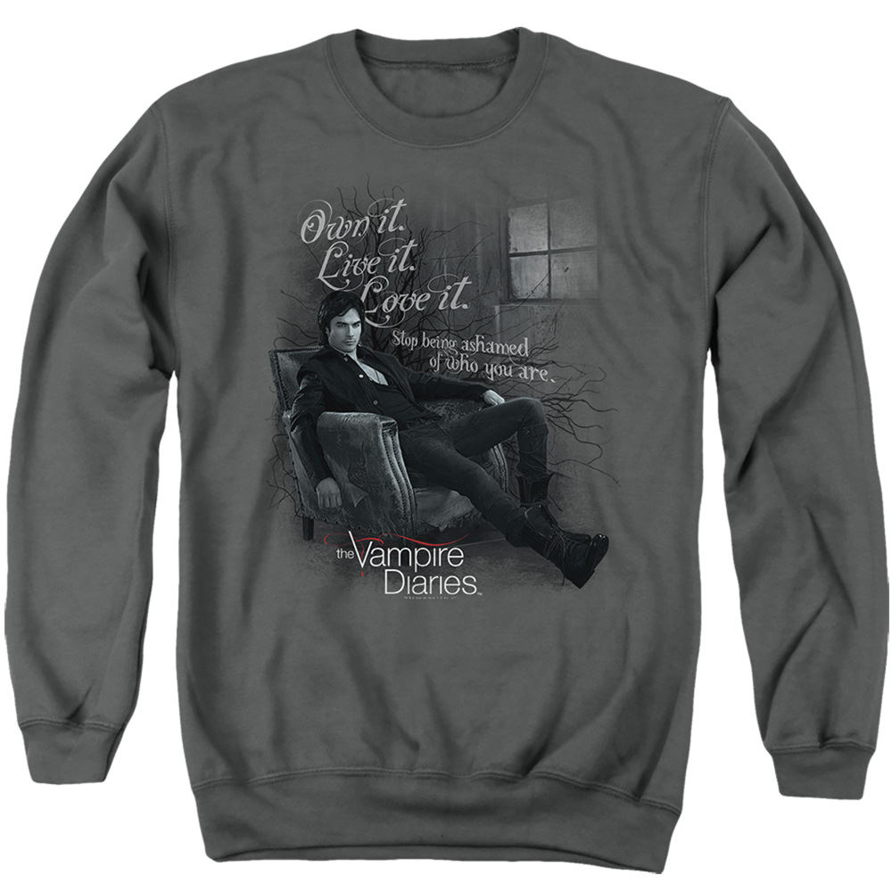 Vampire Diaries & Be Yourself-Adult Crewneck Sweatshirt, Charcoal - Medium