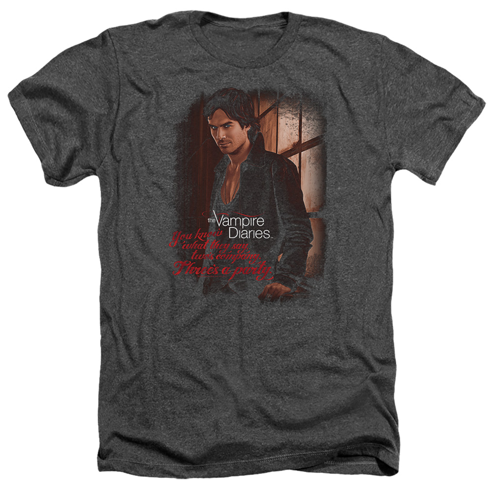 Vampire Diaries & Threes A Party-Adult Heather T-Shirt, Black - Small