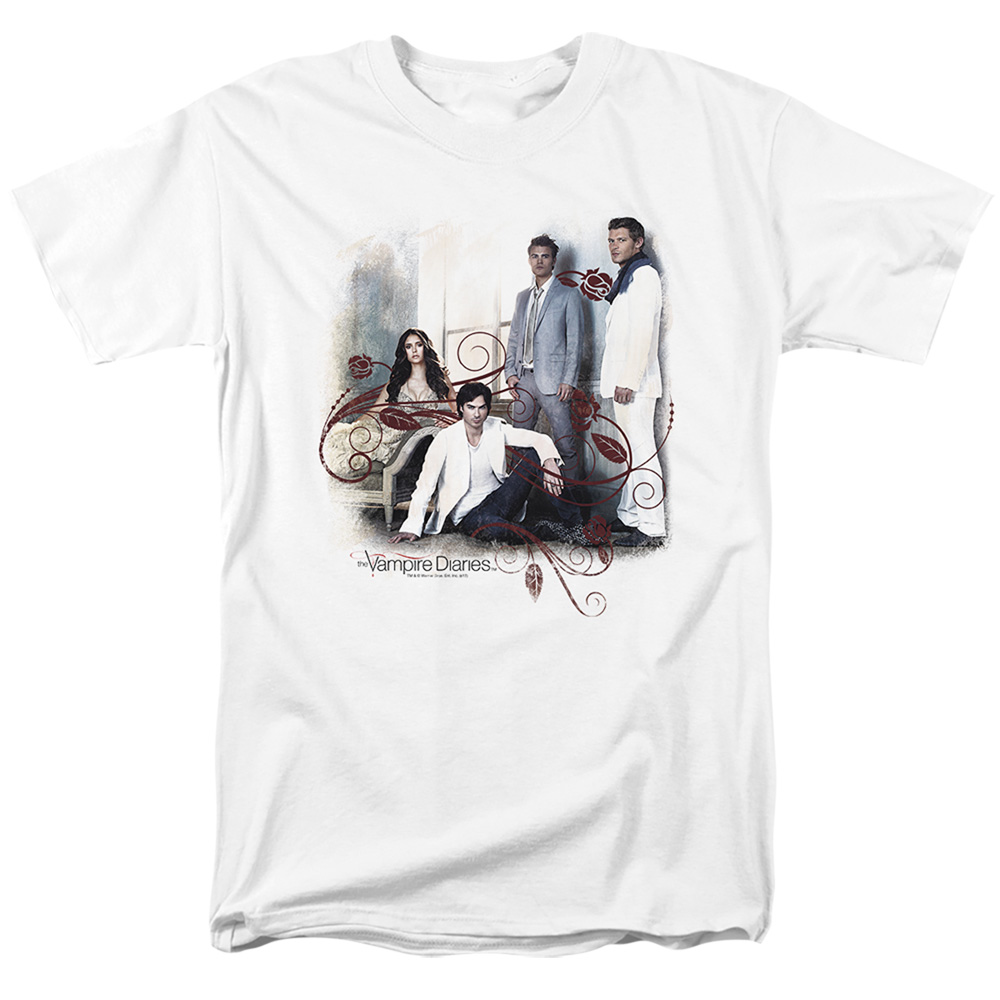 Vampire Diaries & 3 Plus 1-Short Sleeve Adult 18-1 T-Shirt, White - Medium