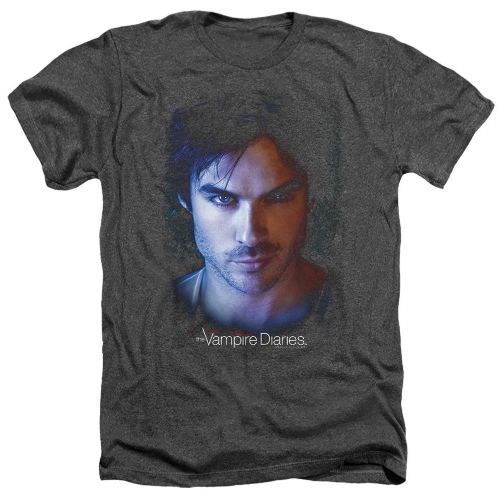 Vampire Diaries & Damon-Adult Heather T-Shirt, Black - Medium