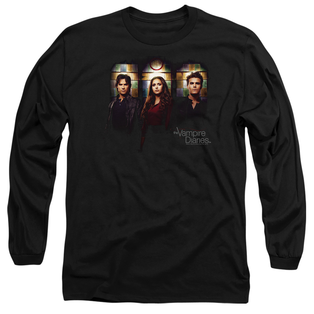 Vampire Diaries & Stained Windows-Long Sleeve Adult 18-1 T-Shirt, Black - Medium