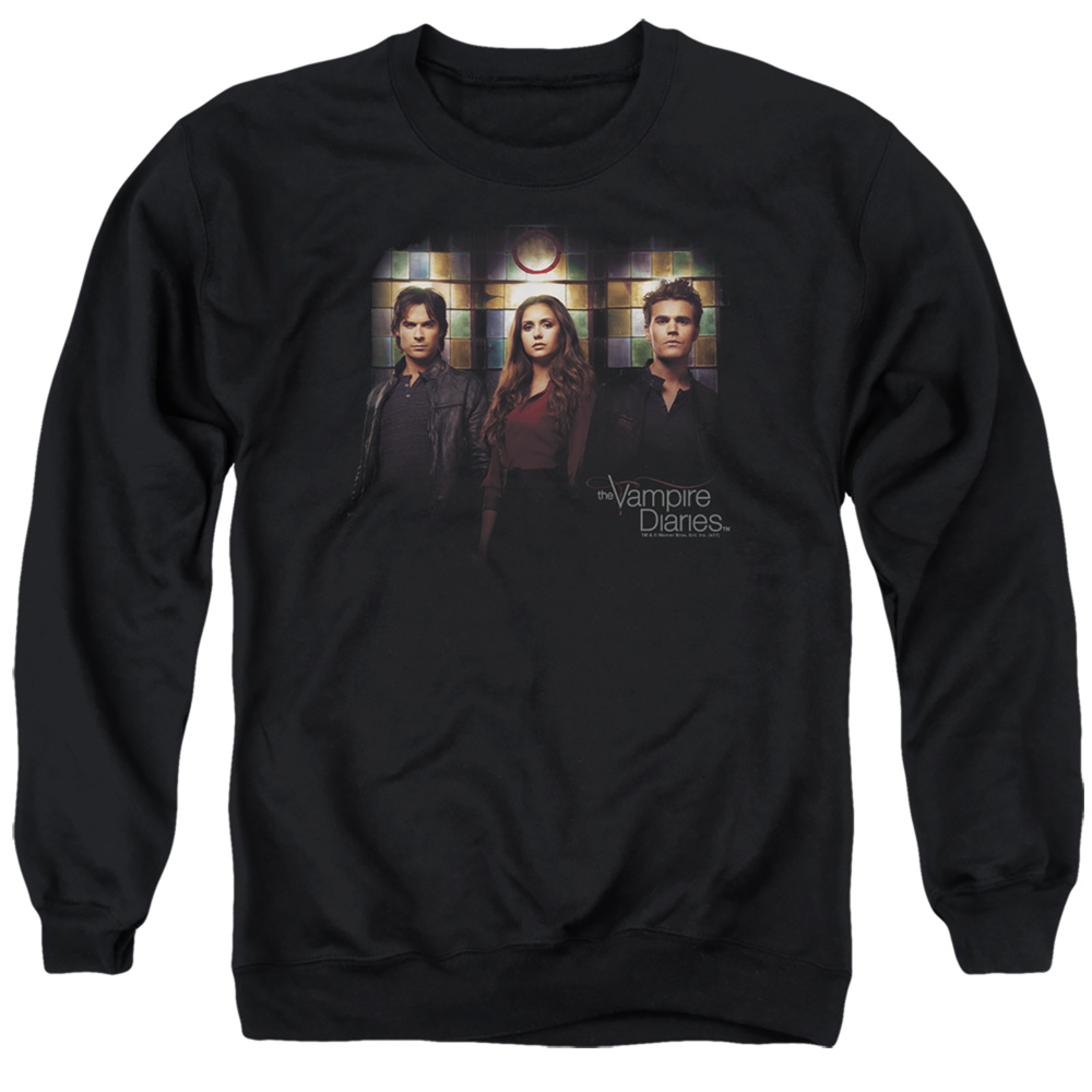 Vampire Diaries & Stained Windows-Adult Crewneck Sweatshirt, Black - 3X