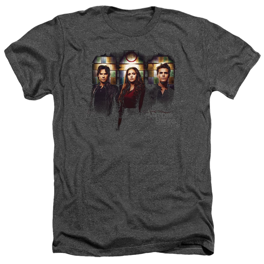Vampire Diaries & Stained Windows-Adult Heather T-Shirt, Black - Extra Large