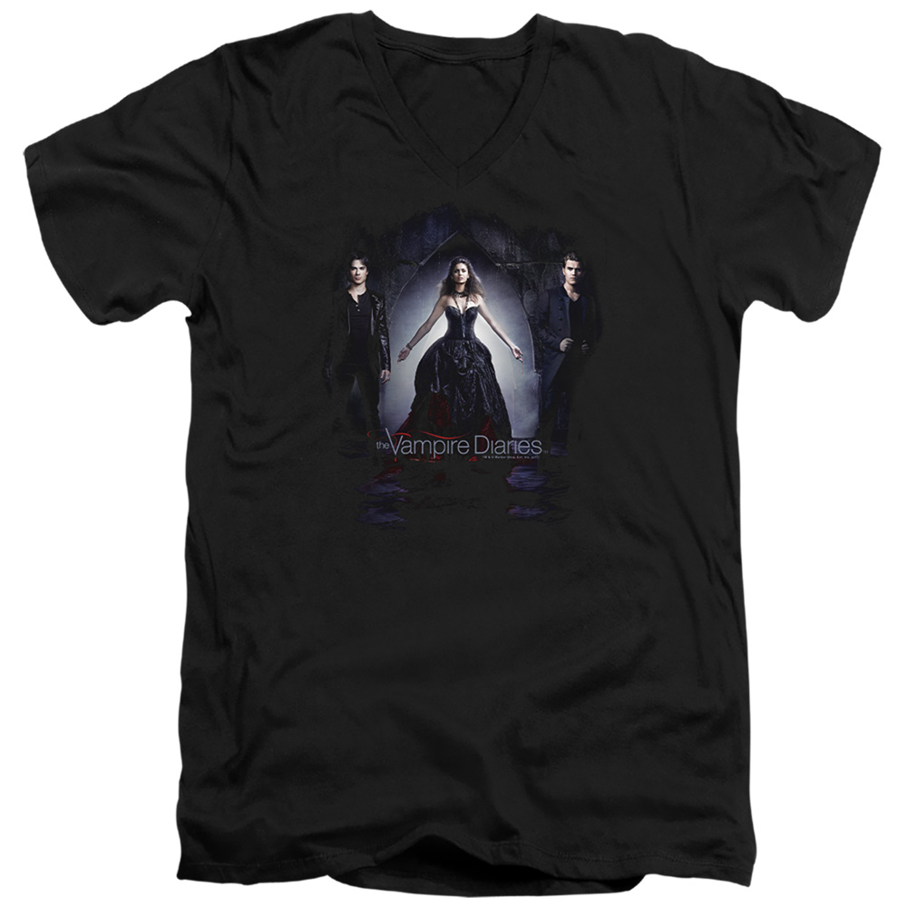 Vampire Diaries & Bring It On Short Sleeve Adult V-Neck 30-1 T-Shirt, Black - 2X