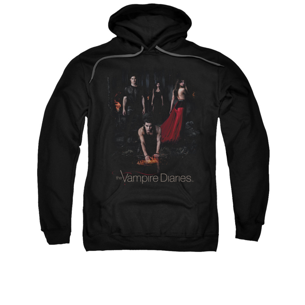 Vampire Diaries & Fire-Adult Pull-Over Hoodie, Black - Medium