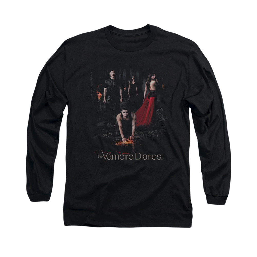Vampire Diaries & Fire-Long Sleeve Adult 18-1 T-Shirt, Black - Medium