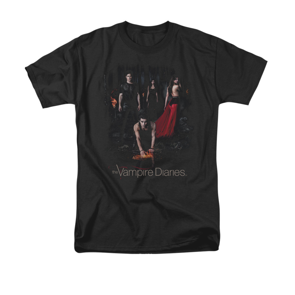 Vampire Diaries & Fire Short Sleeve Adult 18-1 T-Shirt, Black - Medium