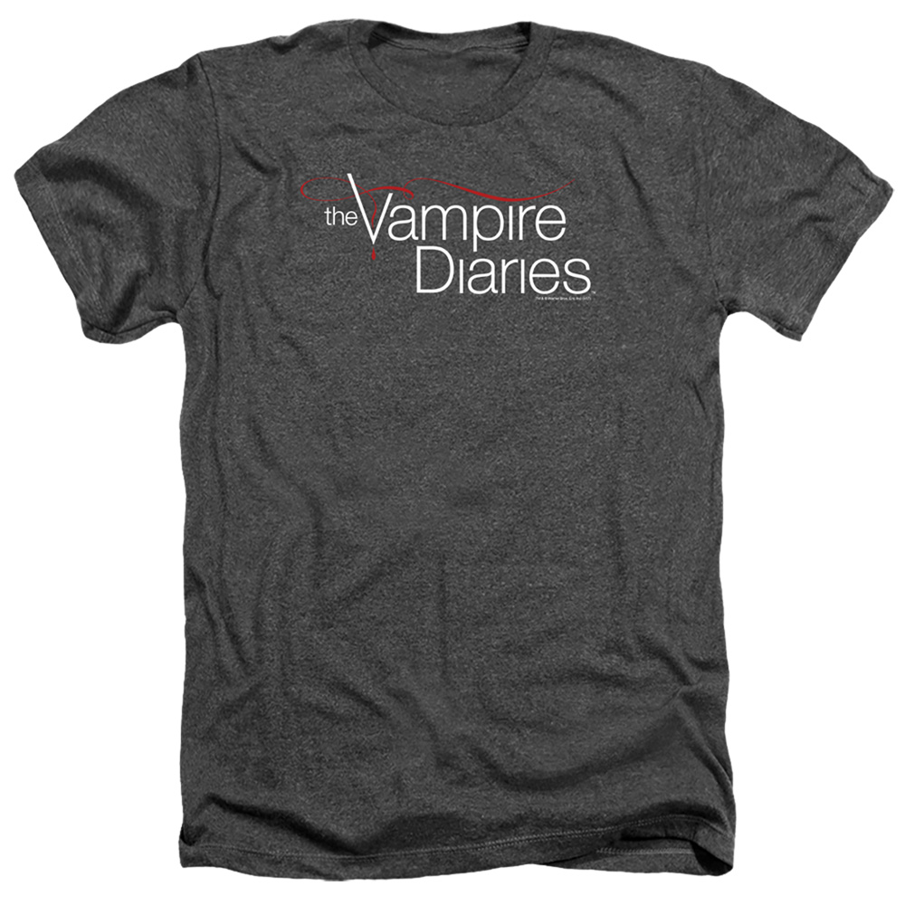 Vampire Diaries & TVD Logo-Adult Heather T-Shirt, Black - Medium