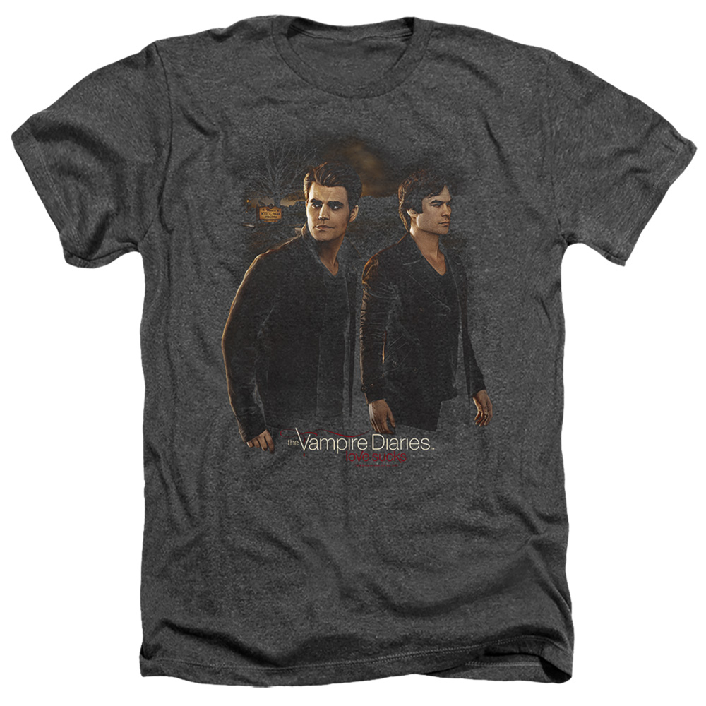 Vampire Diaries & Brothers-Adult Heather T-Shirt, Black - Medium