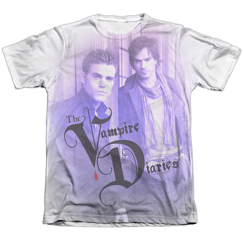WBT535-ATPC-2 Vampire Diaries & Stefan & Damon-Adult Polyester & Cotton Short Sleeve T-Shirt, White - Medium