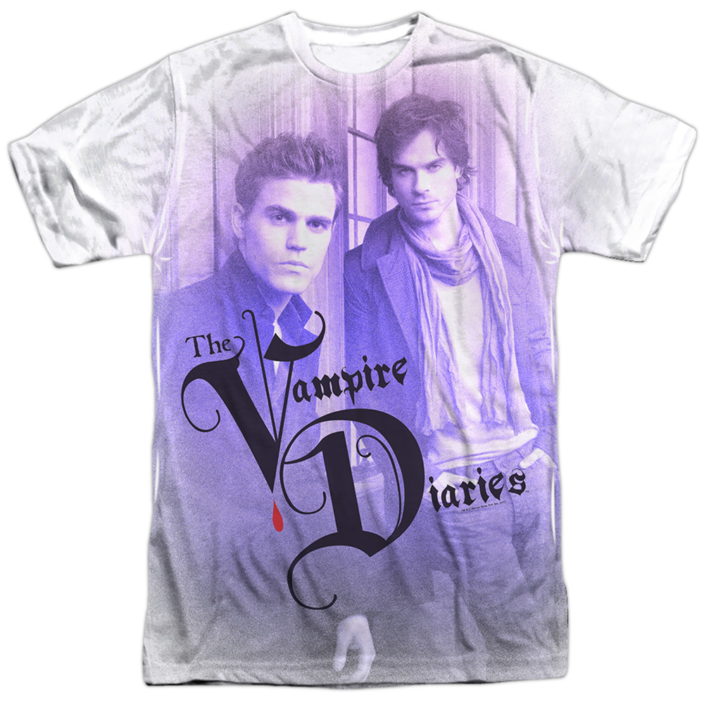 WBT535-ATPP-1 Vampire Diaries & Stefan & Damon Short Sleeve Adult Polyester Crew T-Shirt, White - Small