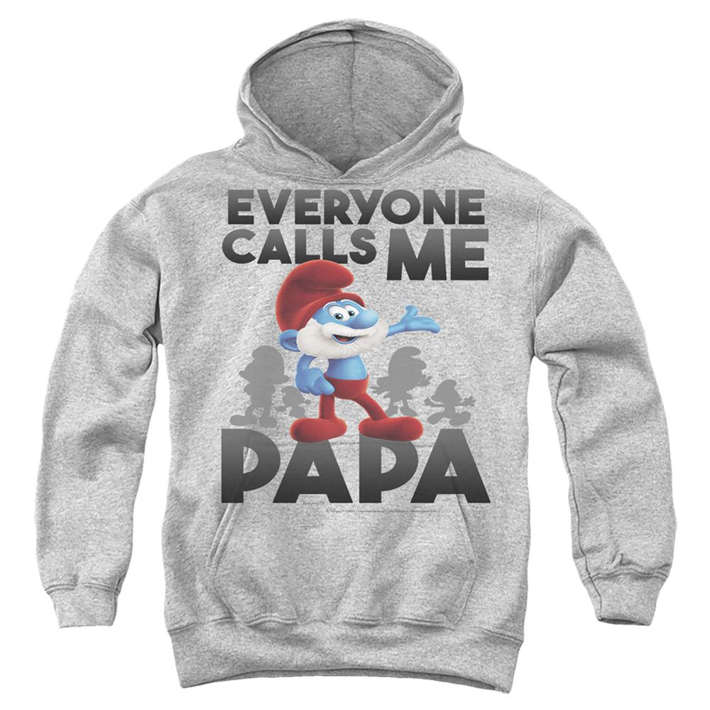 Smurfs & Call Me Papa Smurf-Youth Pull-Over Hoodie, Athletic Heather - Extra Large