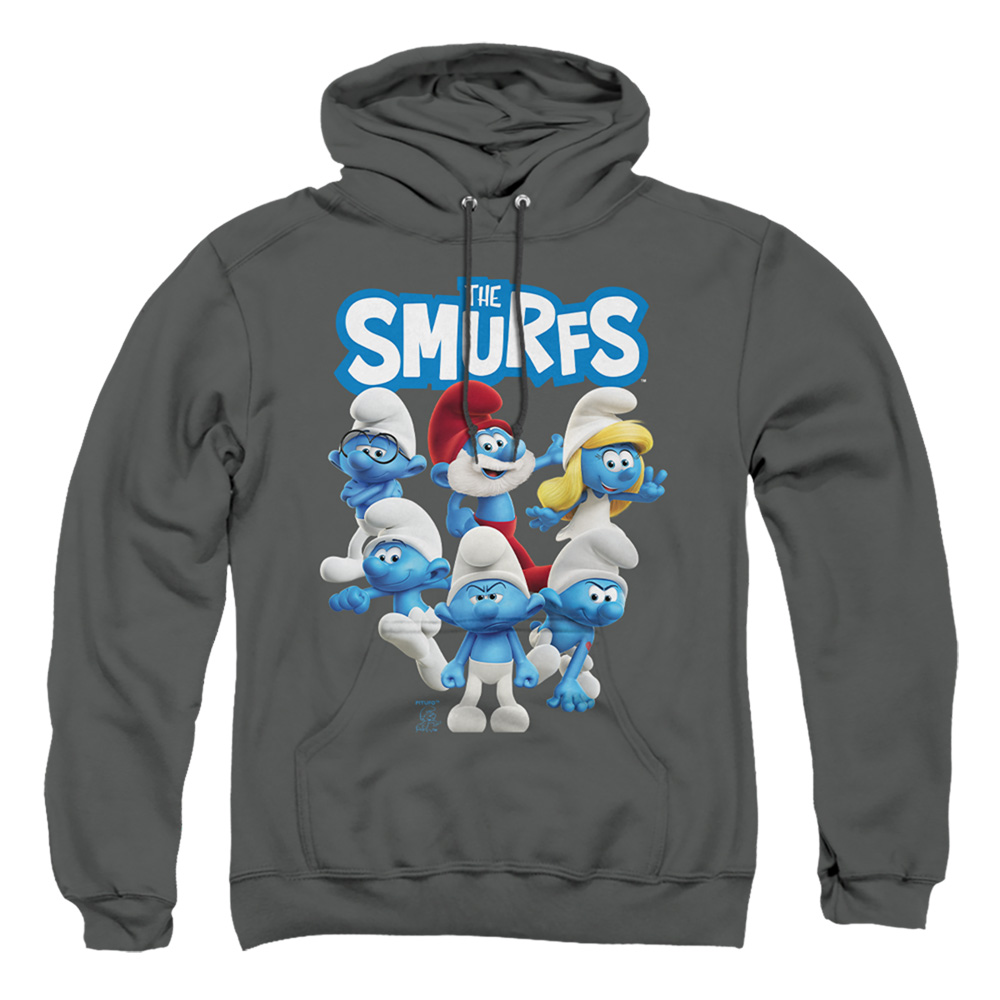 Smurfs & Group Shot-Adult Pull-Over Hoodie, Charcoal - Extra Large