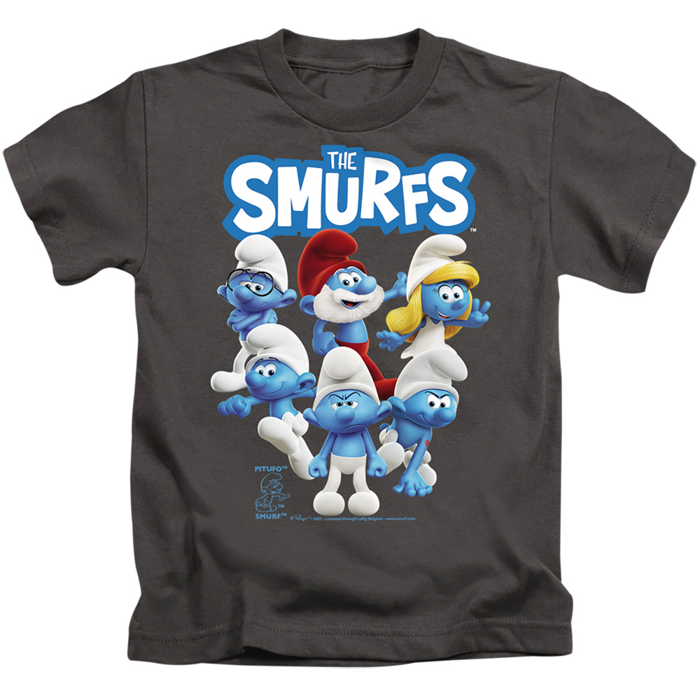 Smurfs & Group Shot Short Sleeve Juvenile 18-1 T-Shirt, Charcoal - Medium 5-6