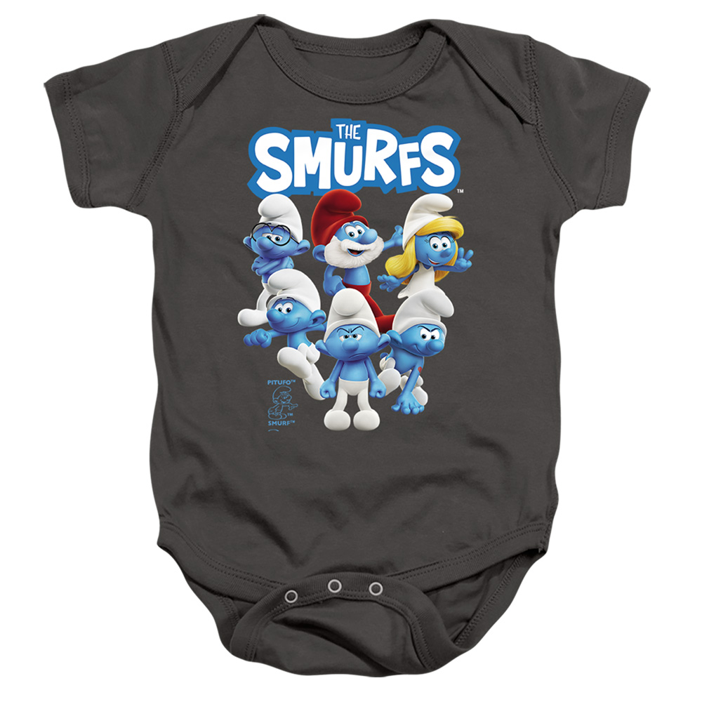 SMRF267-SS-3 Smurfs & Group Shot-Infant Snapsuit, Charcoal - Large - 18 Month