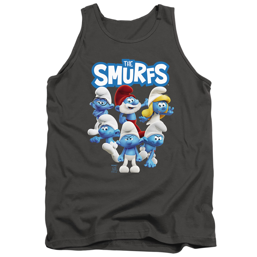 Smurfs & Group Shot-Adult Tank Top, Charcoal - Large