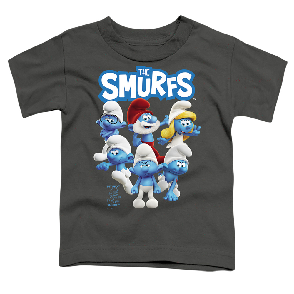 Smurfs & Group Shot Short Sleeve Toddler T-Shirt, Charcoal - Medium 3T