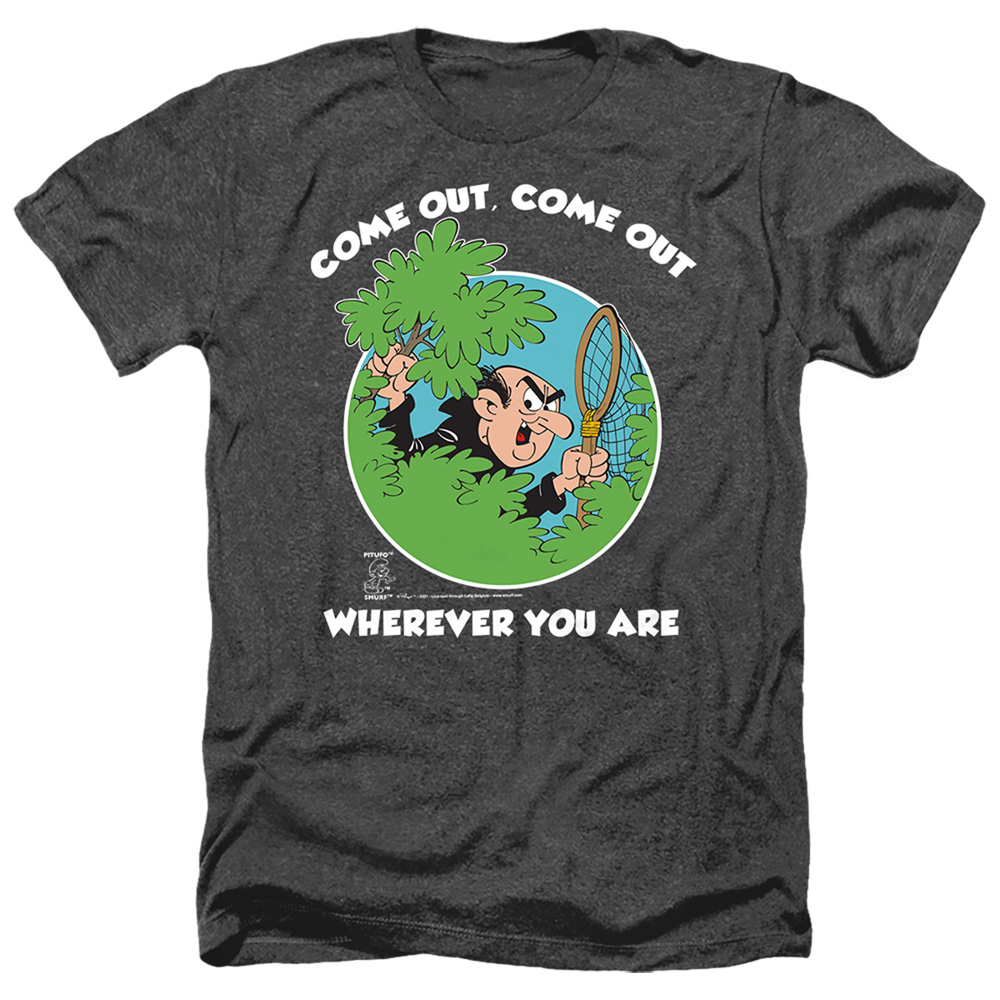 Smurfs & Gargamel-Adult Heather T-Shirt, Black - Medium