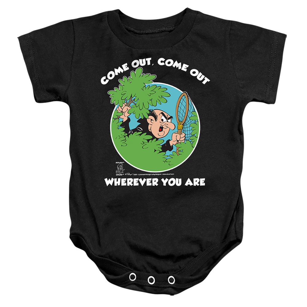 SMRF277-SS-3 Smurfs & Gargamel-Infant Snapsuit, Black - Large - 18 Month