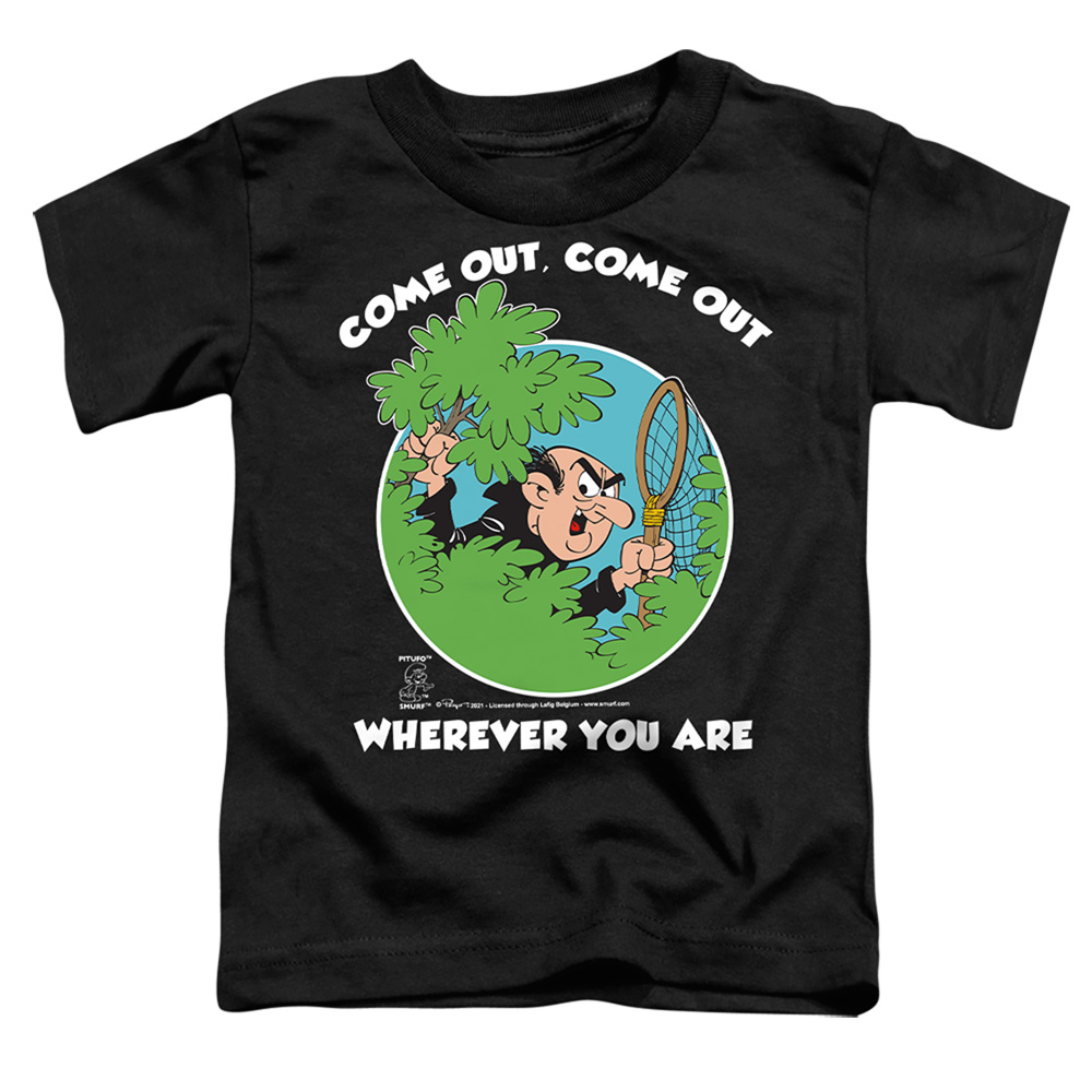SMRF277-TT-2 Smurfs & Gargamel Short Sleeve Toddler T-Shirt, Black - Medium 3T