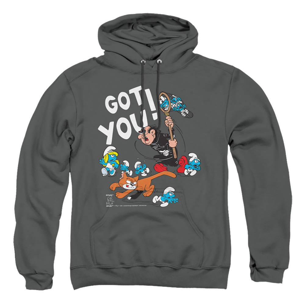 Smurfs & Gargamel & Azrael-Adult Pull-Over Hoodie, Charcoal - Medium