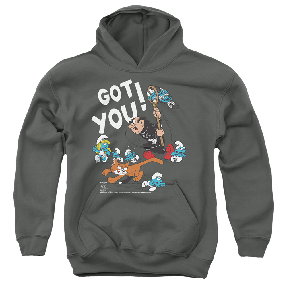 Smurfs & Gargamel & Azrael-Youth Pull-Over Hoodie, Charcoal - Small